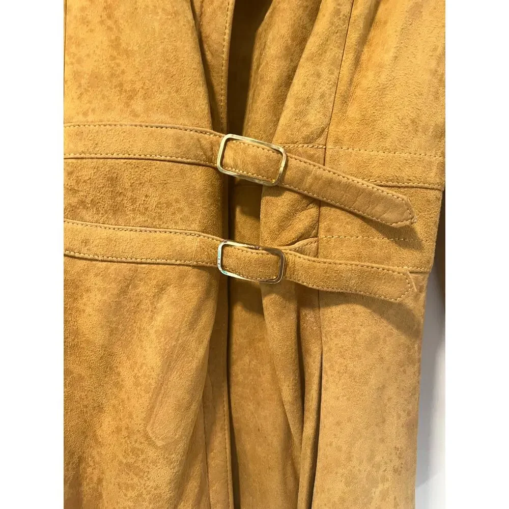 1970s RARE Vintage Leather Patchwork Trench Coat Removable Bottom Small JL - Picture 8 of 16
